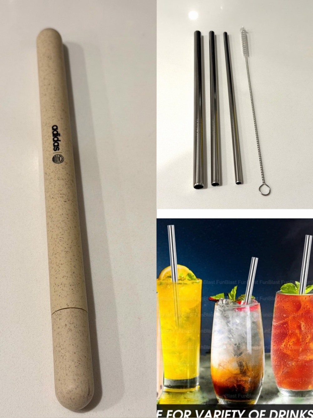 adidas Stainless Steel Reusable Straws with Cleaning Brush - Silver 21.5cm